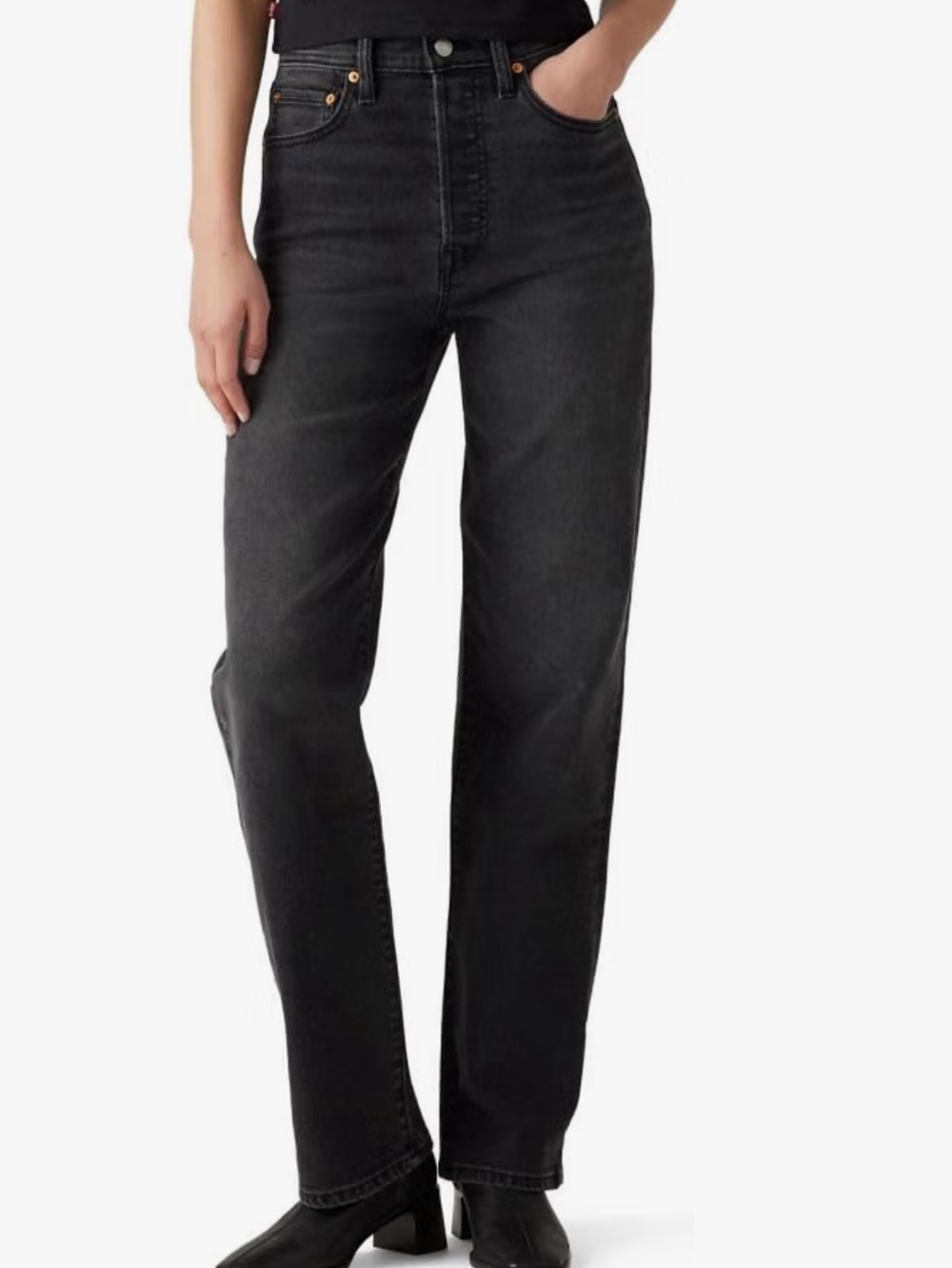 Levi's Women's Ribcage Straight Full Length Jeans (Black / Button Fly / Size 31)
